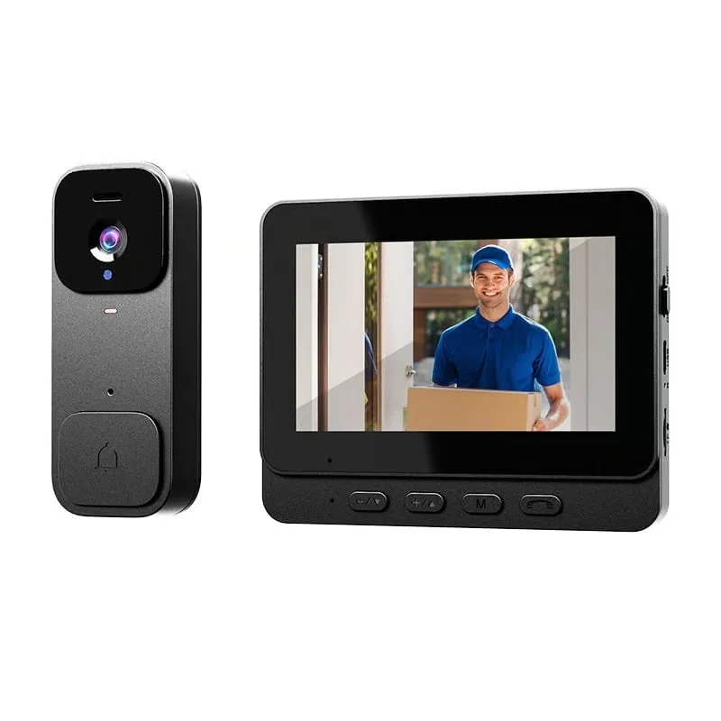 Wireless Video Doorbell With Screen - Black